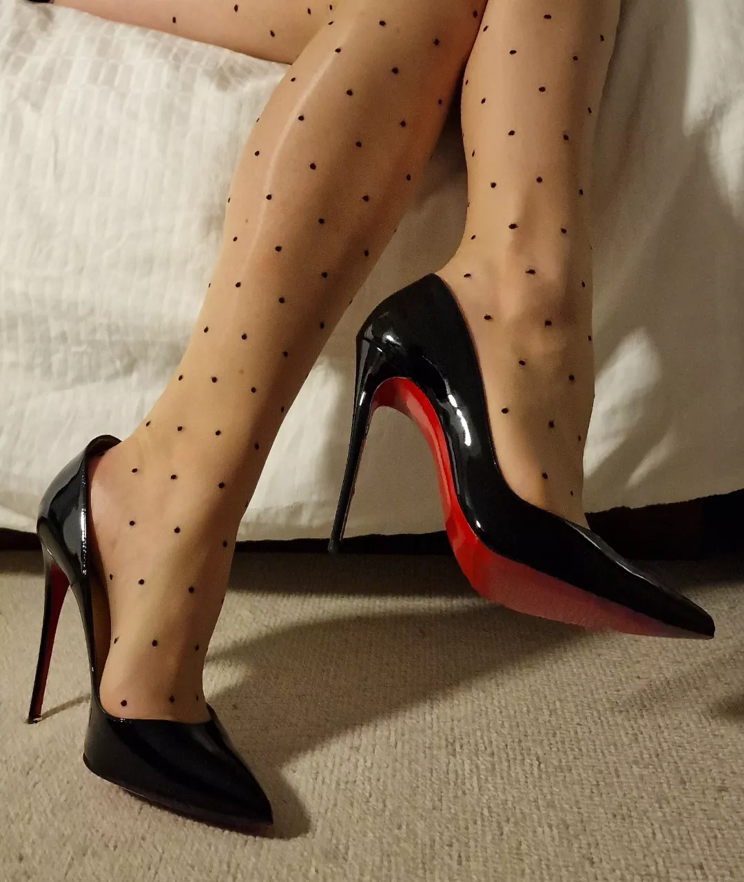 Oil shine nylons and red soles x