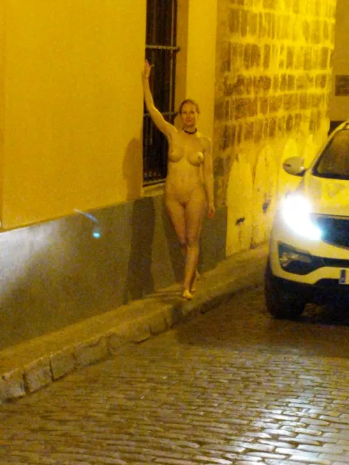This driver got a real good view of my naked body during one of my nude night walks! Sorry for the grainy photo.