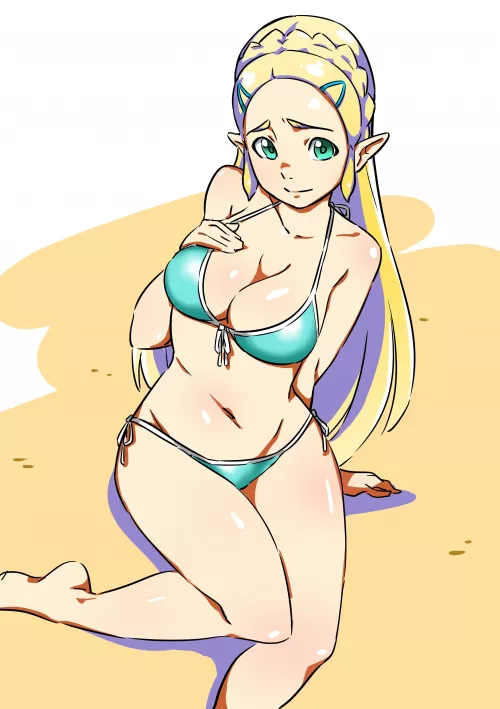 Nervous Bikini Zelda (Yukiko Himuro of Pixiv) [Breath of the Wild]
