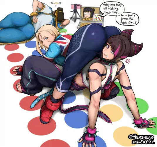Chun-Li, Cammy and Juri play Twister (Hershuar)