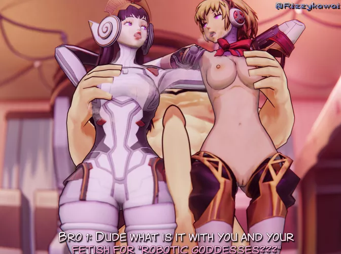 What is with blue haired protags and their insane luck with robot goddesses? (@rizzykawai)