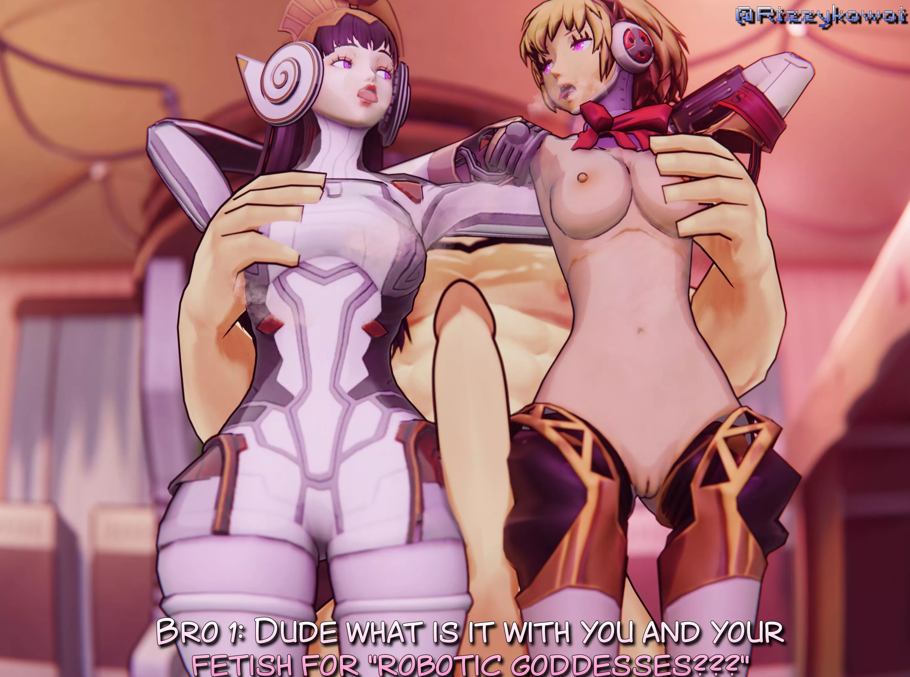 What is with blue haired protags and their insane luck with robot goddesses? (@rizzykawai)