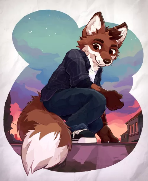 A fox in the sunset 🌇 🦊  (art by me)