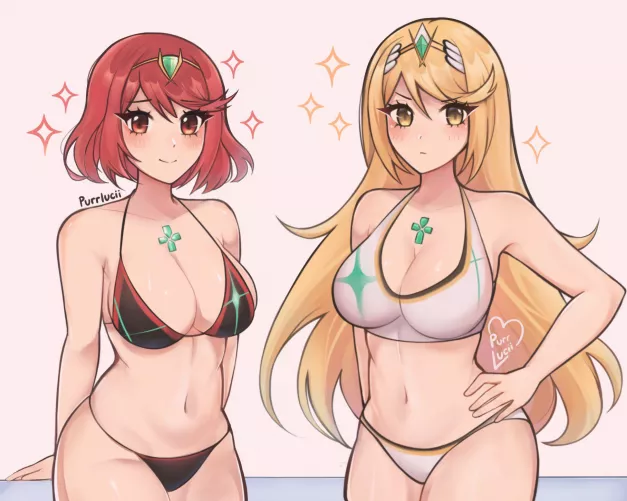Pyra & Mythra in swimsuits