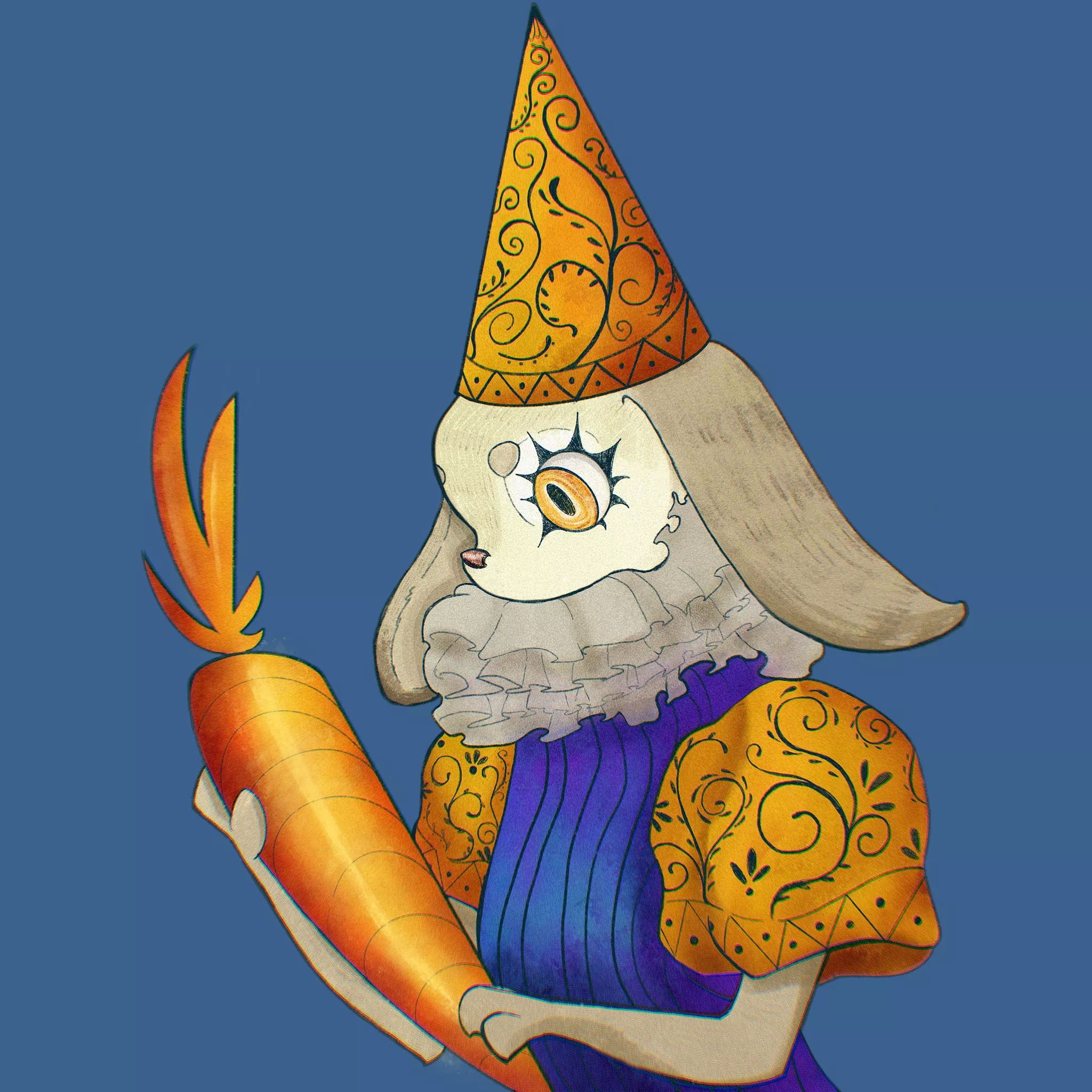 Rabbit thinking about a golden carrot 