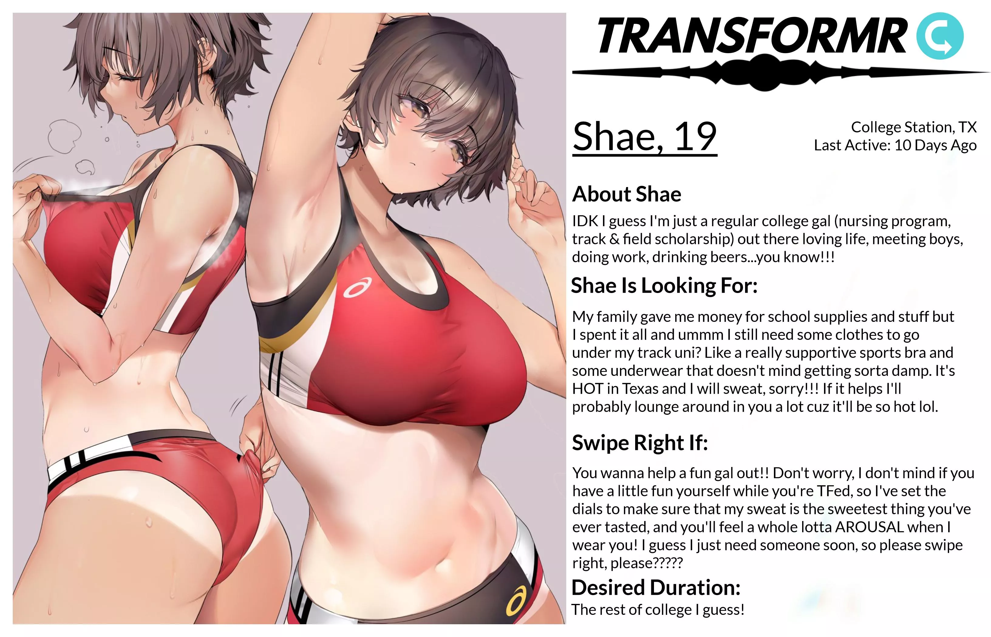 Transformr Profile: Shae [Inanimate, Caption, Clothing-TF] by SloaneIvy