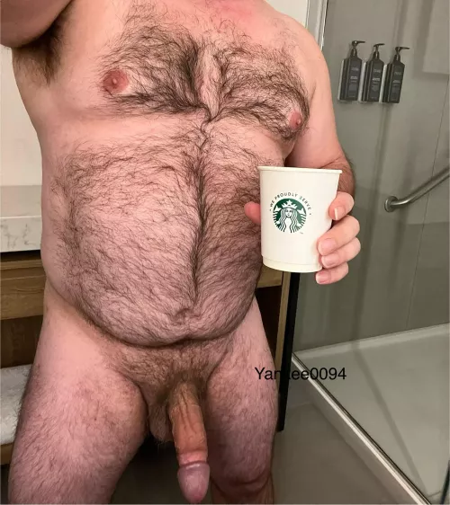 Starbucks in my hotel room, well done. Care to join me for a taste and a shower??