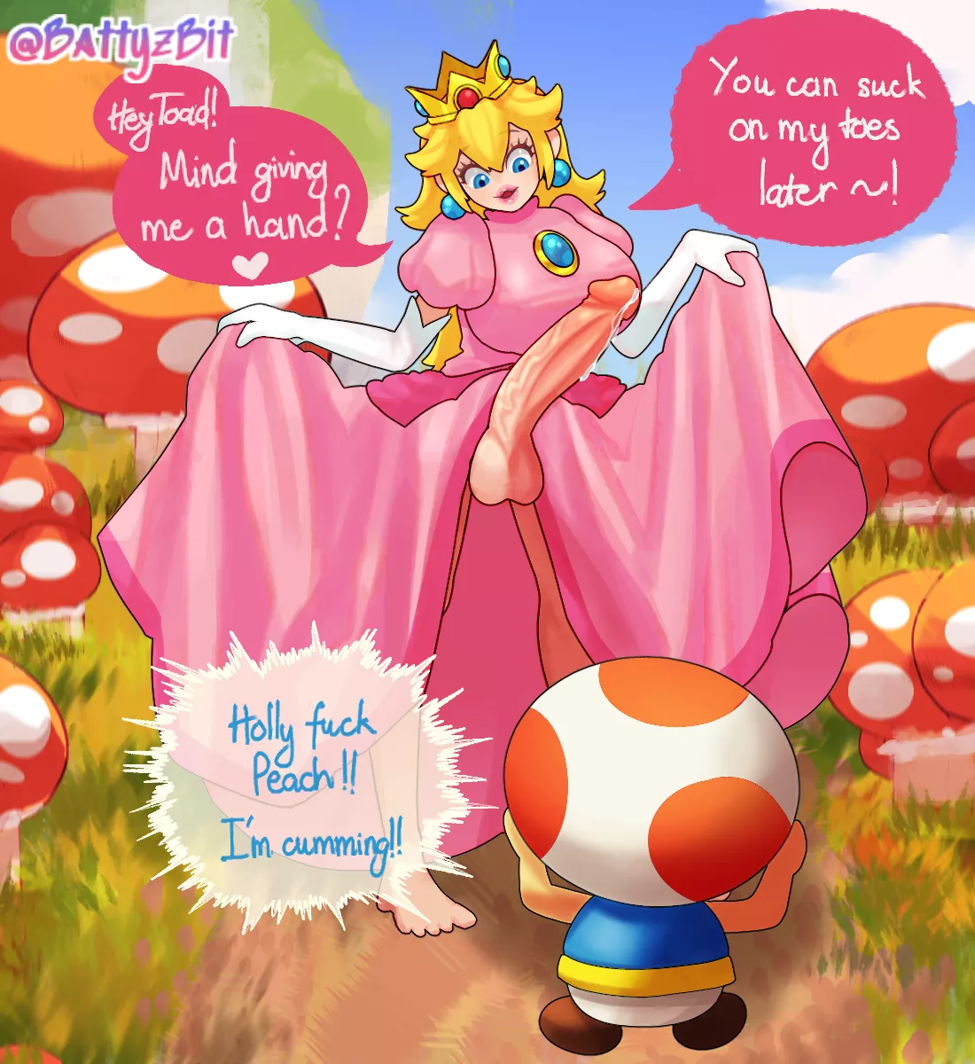 Will you lend Futa Princess Peach a hand? (Artist: BattyzBit)