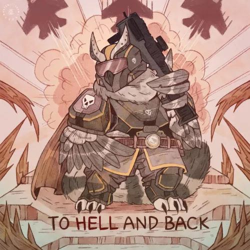 It's my husband's birthday today, and he's been really into Helldivers 2 lately, so I drew his fursona as a cool democracy-bearing bird he is x3