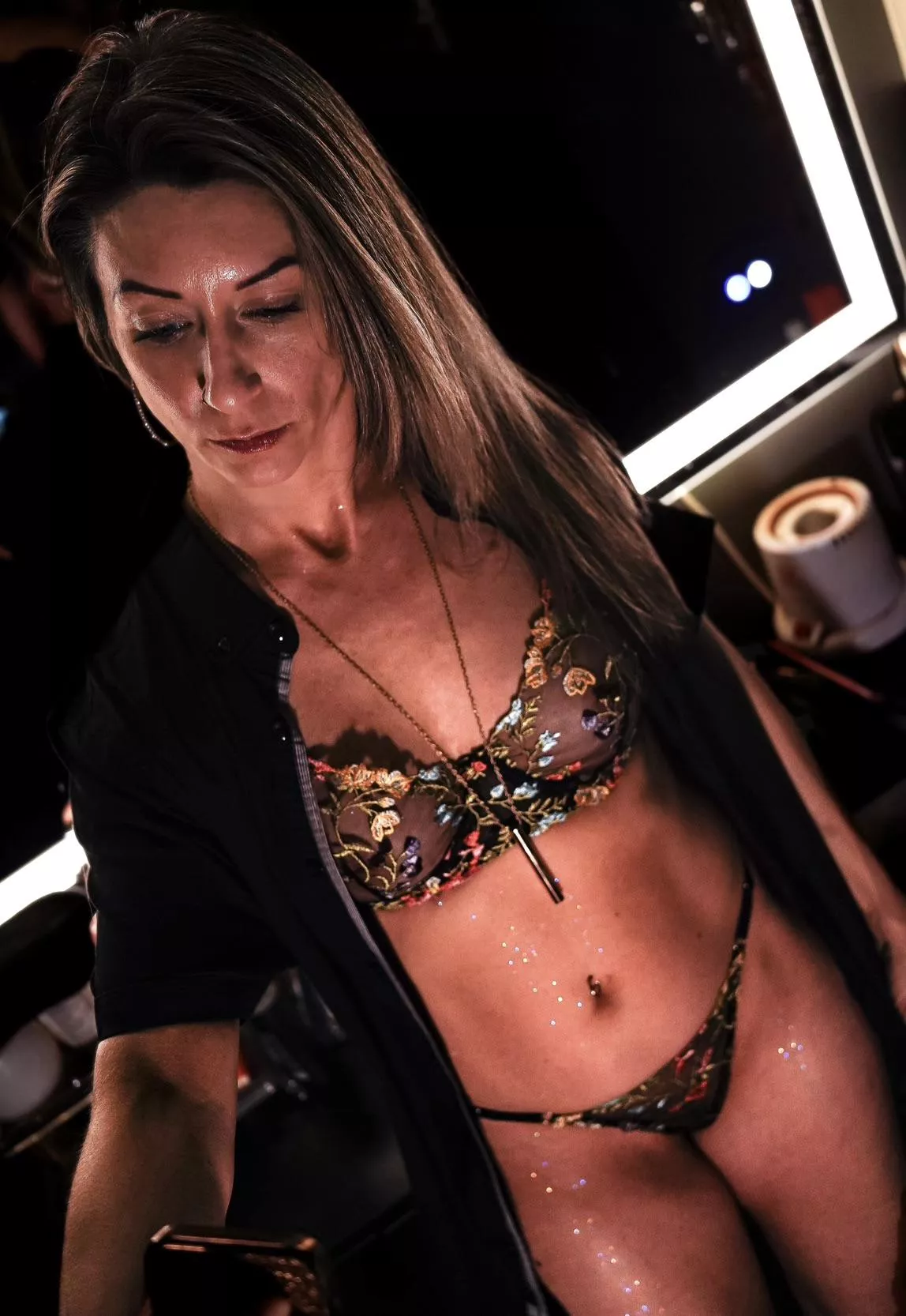 I’m loving the black shirt with this bra and thong!