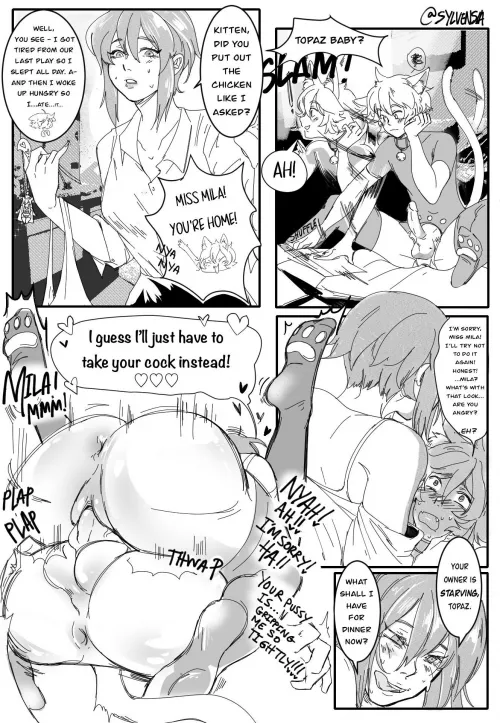 Pouncing on her kitty 