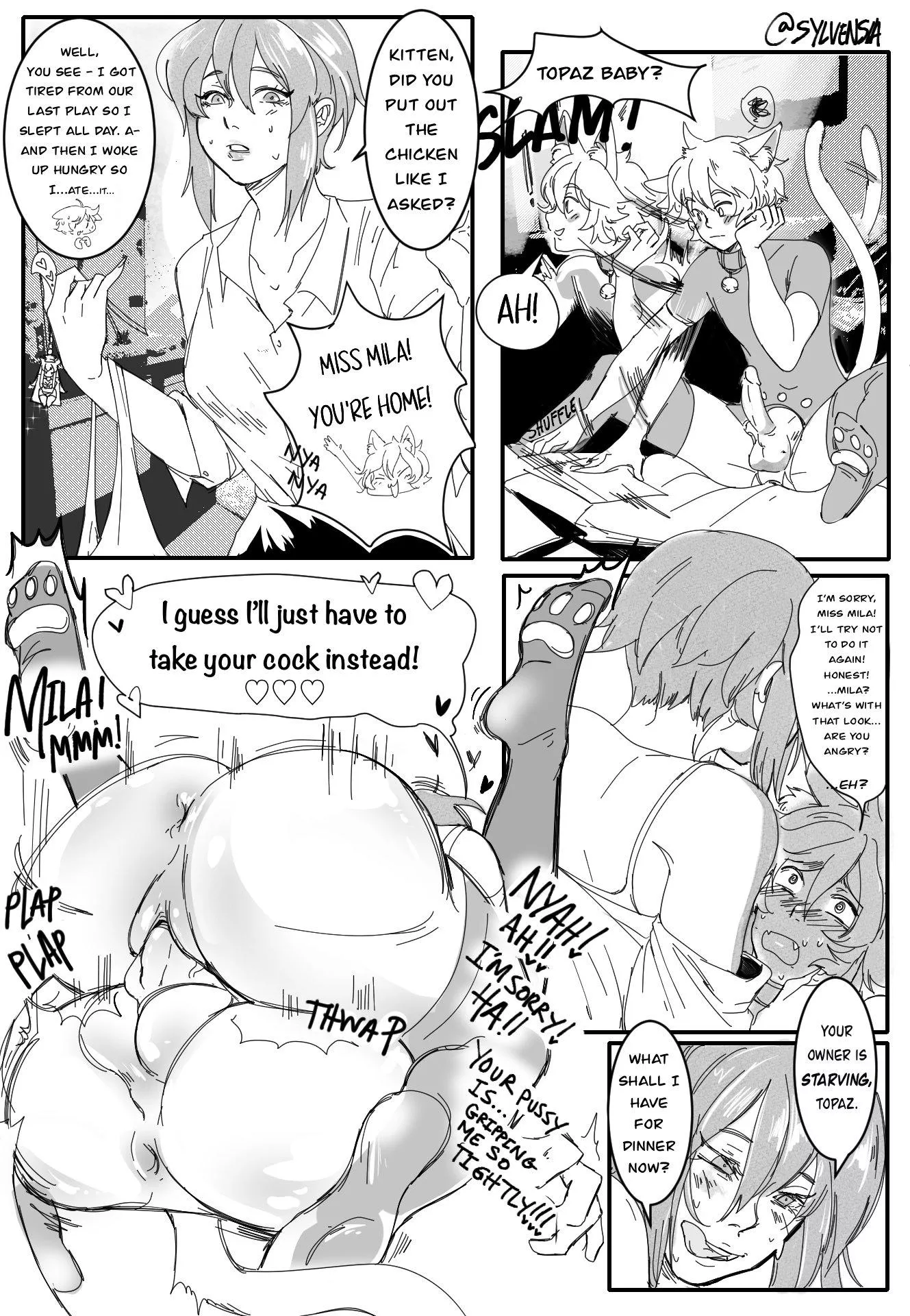 Pouncing on her kitty 