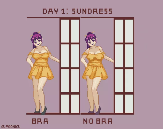 Practicing drawing clothes with and without bra in pixel art using my OC Maya as a model.
