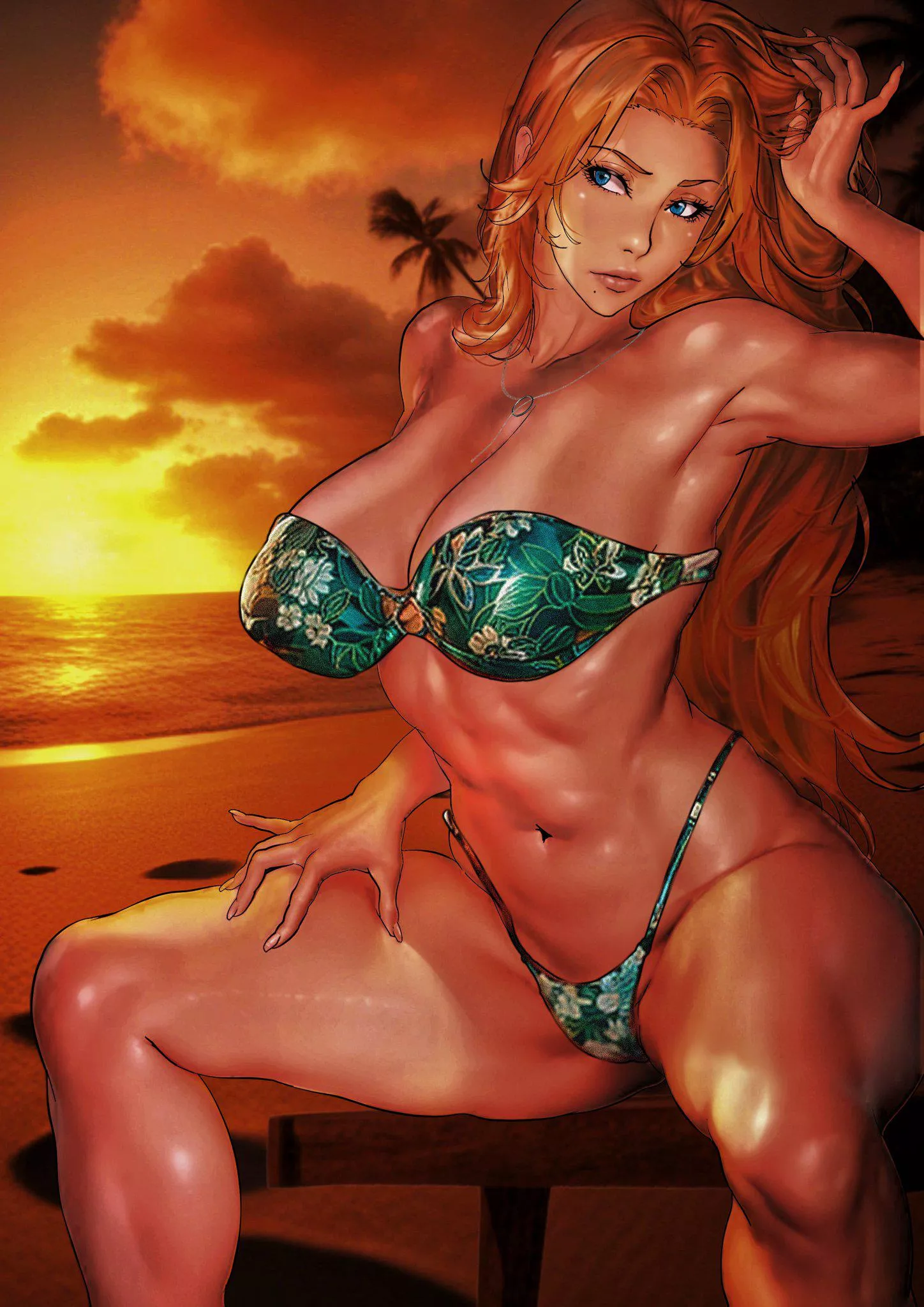 Rangiku Matsumoto at the Beach (art by @B_0_RUKIA on twitter)