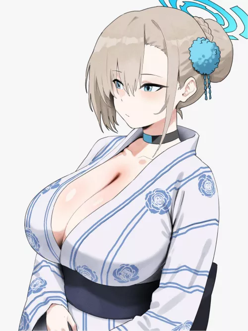 Asuna in a yukata with her hair up (rotogaki) [Blue Archive]