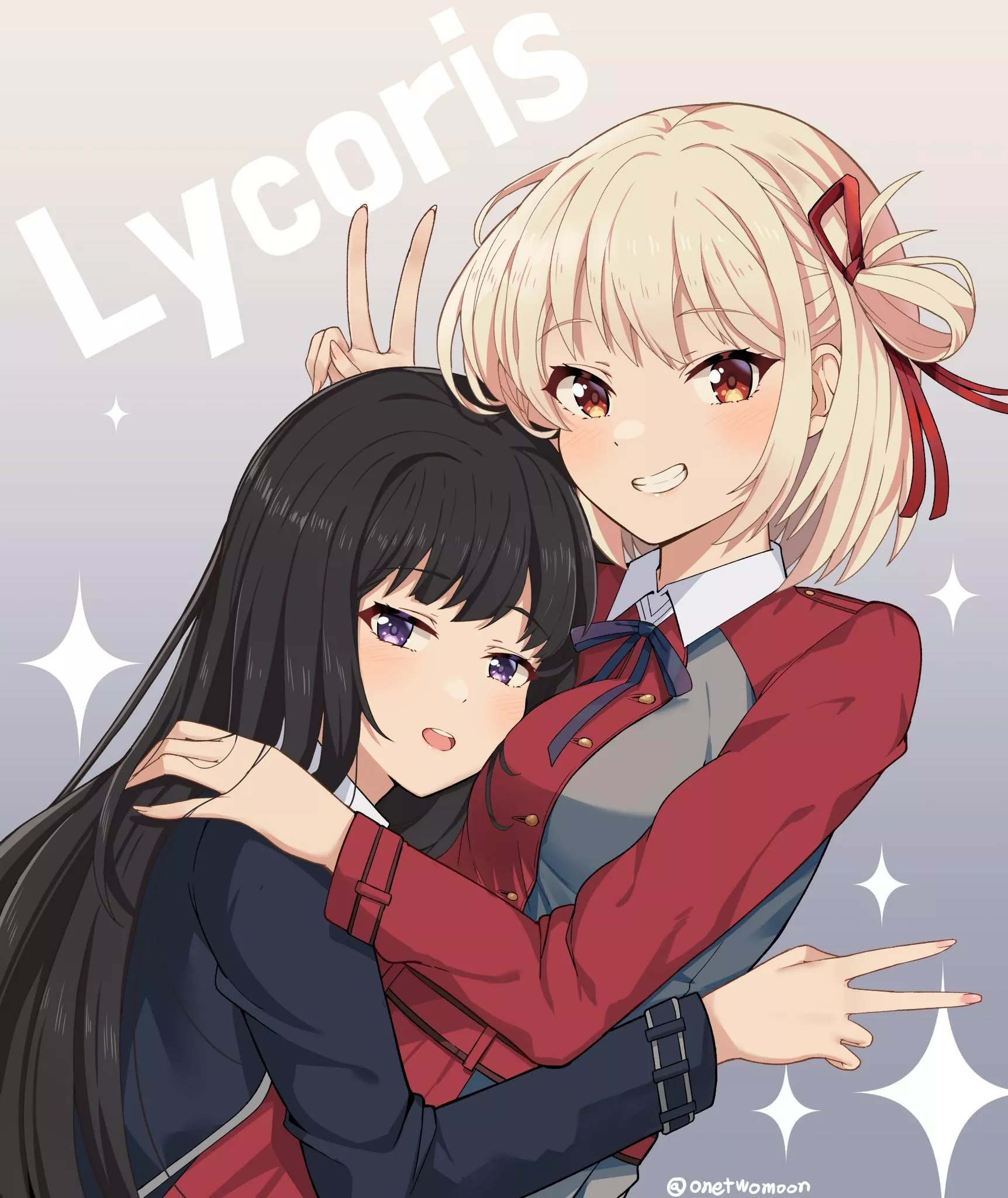 Chisato and Takina hugging (By Twomoon ) [Lycoris Recoil]