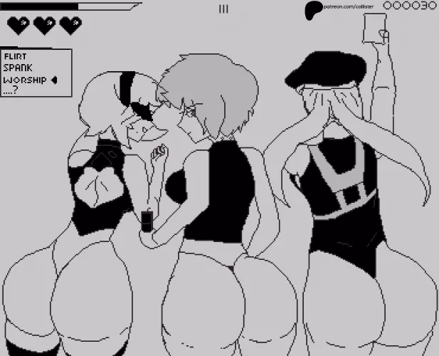 3 baddies with fat asses in gameboy style