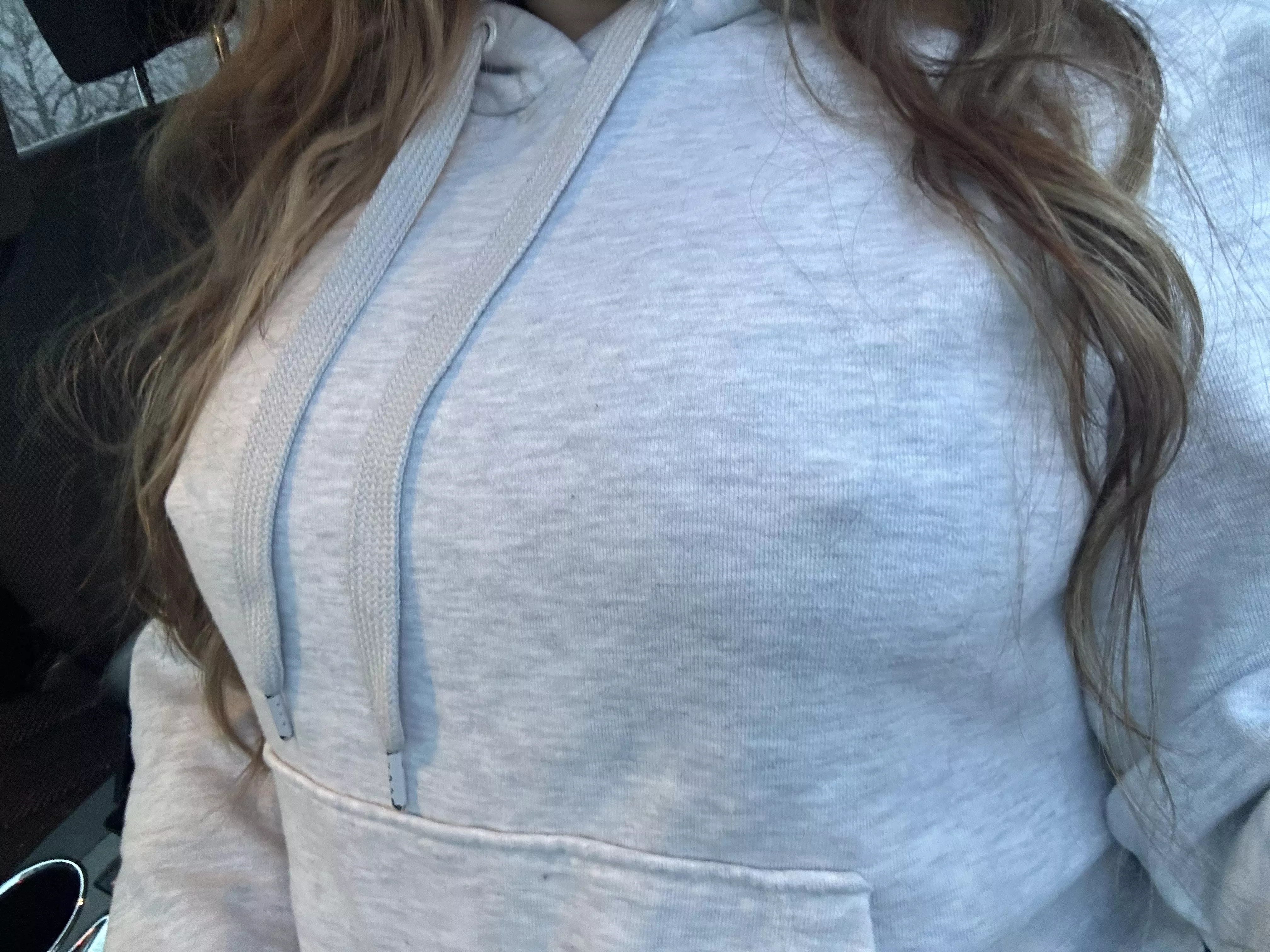 No bra for school drop off this morning