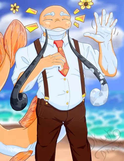 Why is he wearing that to the beach? Is he stupid?