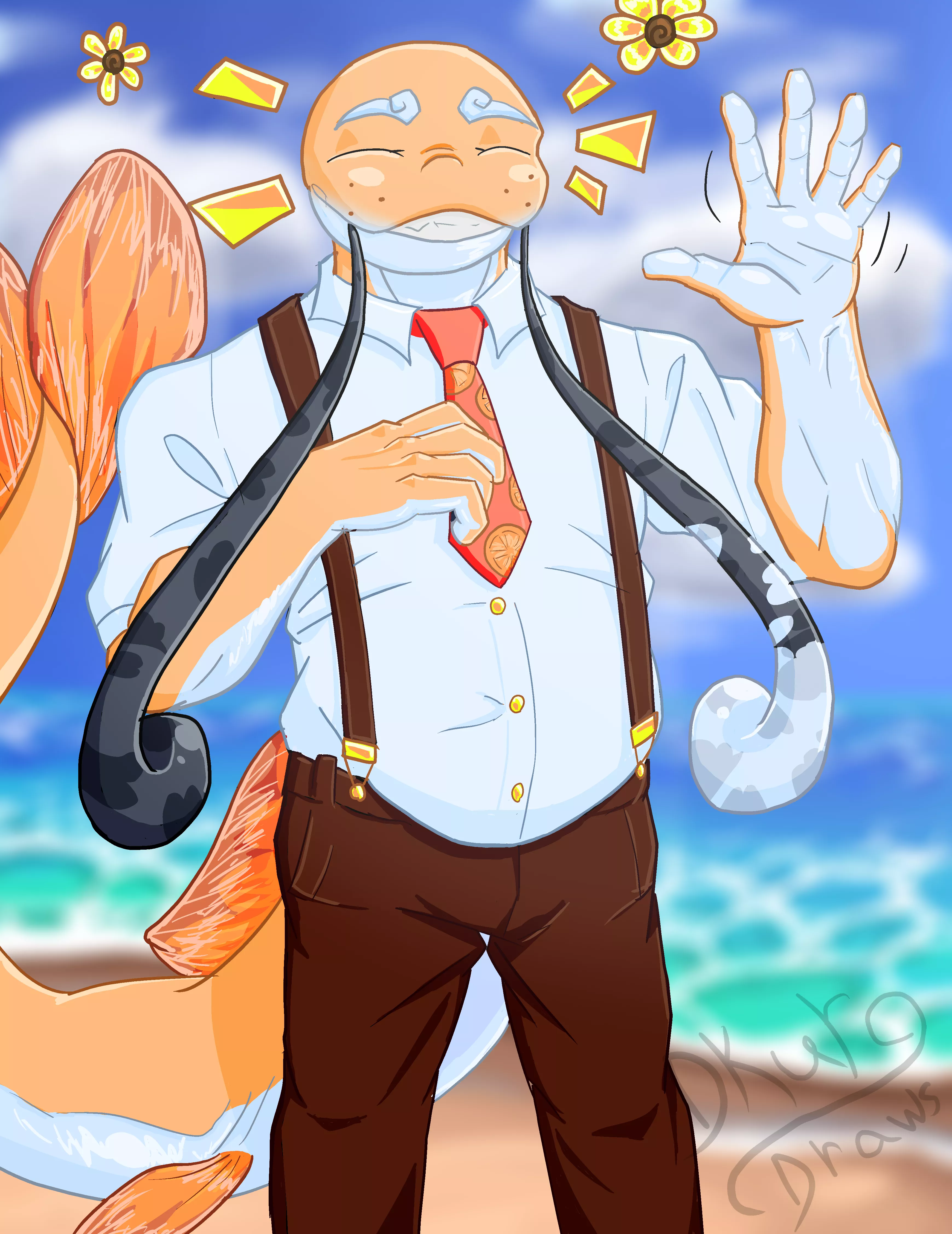 Why is he wearing that to the beach? Is he stupid?