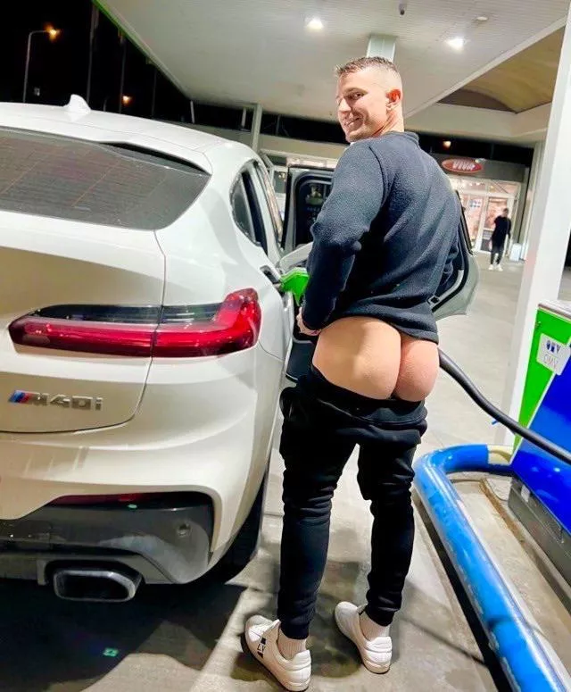 Pumping gas flashing hot ass