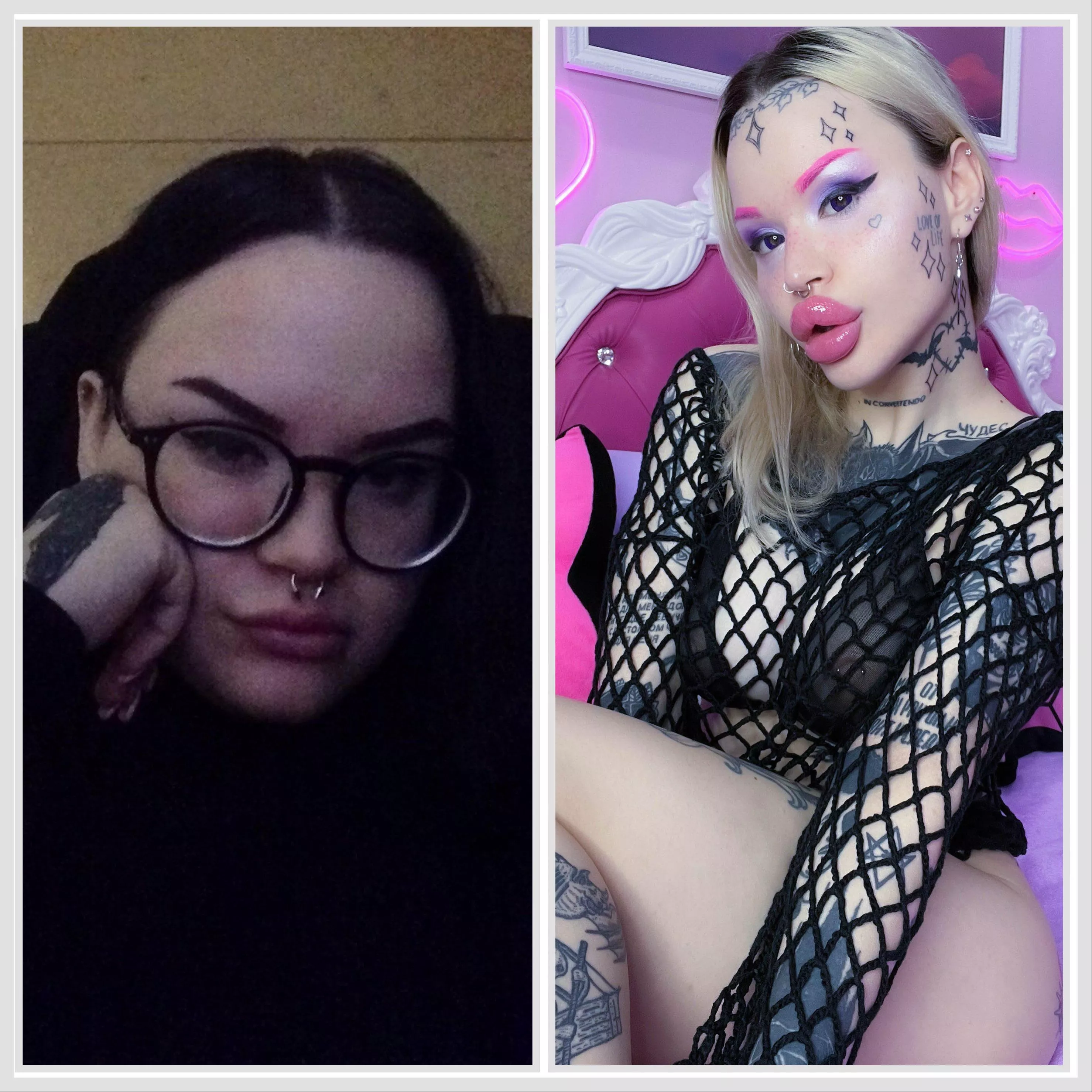 Bimbofication its a simple way to happiness. But sadly expensive :D If not this circumstance, id go really extreme already… Btw on the left pic i already have few cc of lip fillers :D
