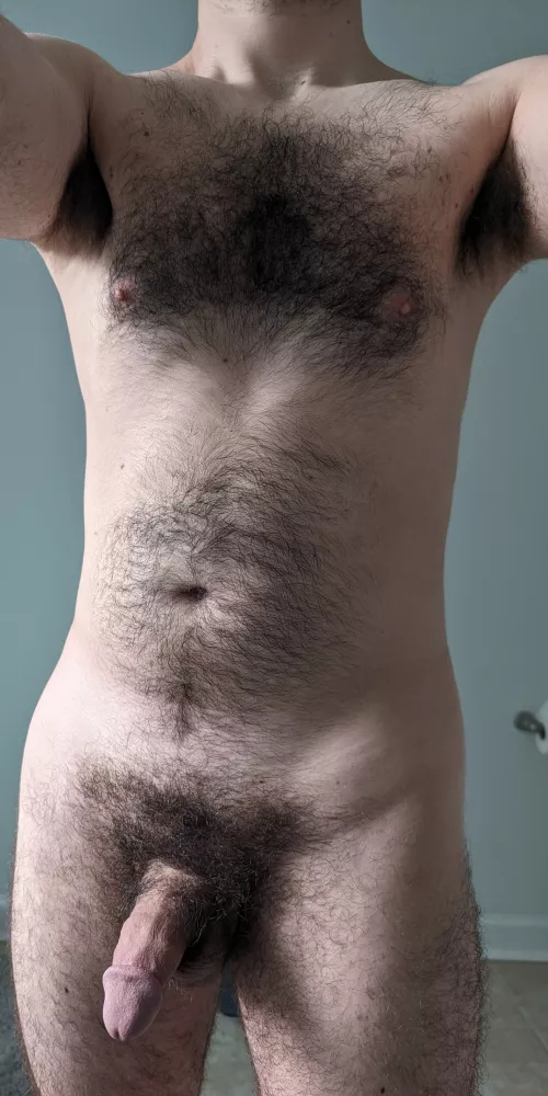 Good morning. Here's another picture of my hairy body and my penis.