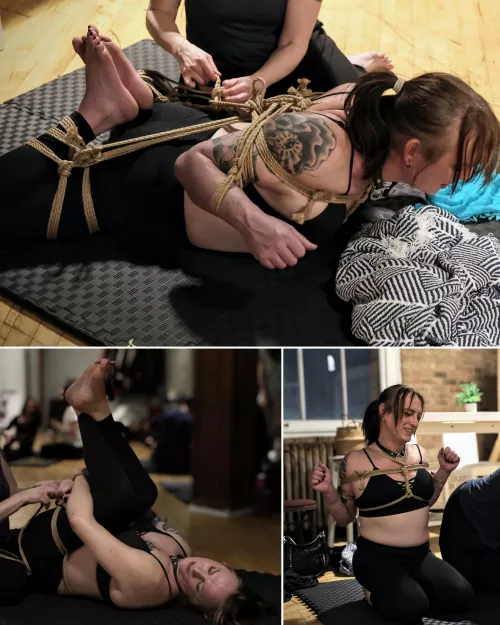 Practicing some Iconic Floor Bondage at a workshop with my gf/Dom/rigger. 🥰🏳️‍⚧️