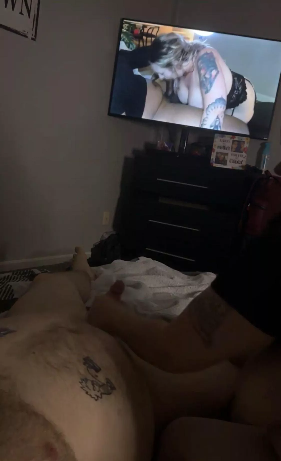 Stroking hubby to some hotwife porn and telling him how much I love bbc