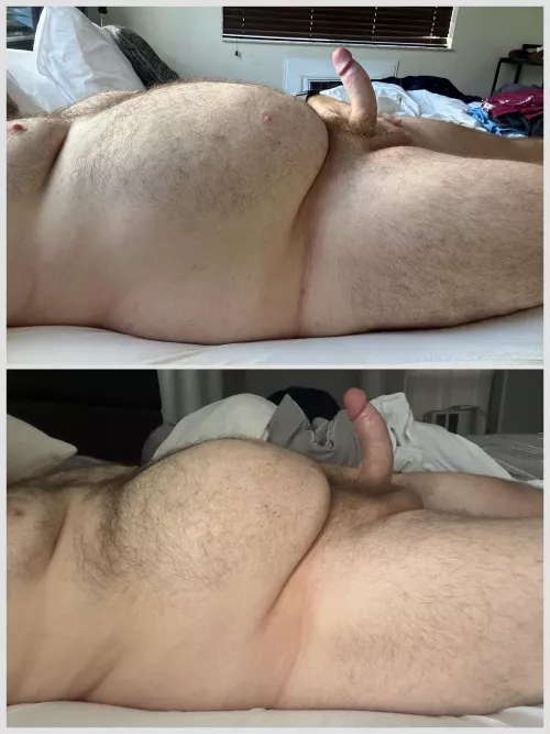 After 44lbs my pushed out belly doesn’t overpower my cock quite as much.
