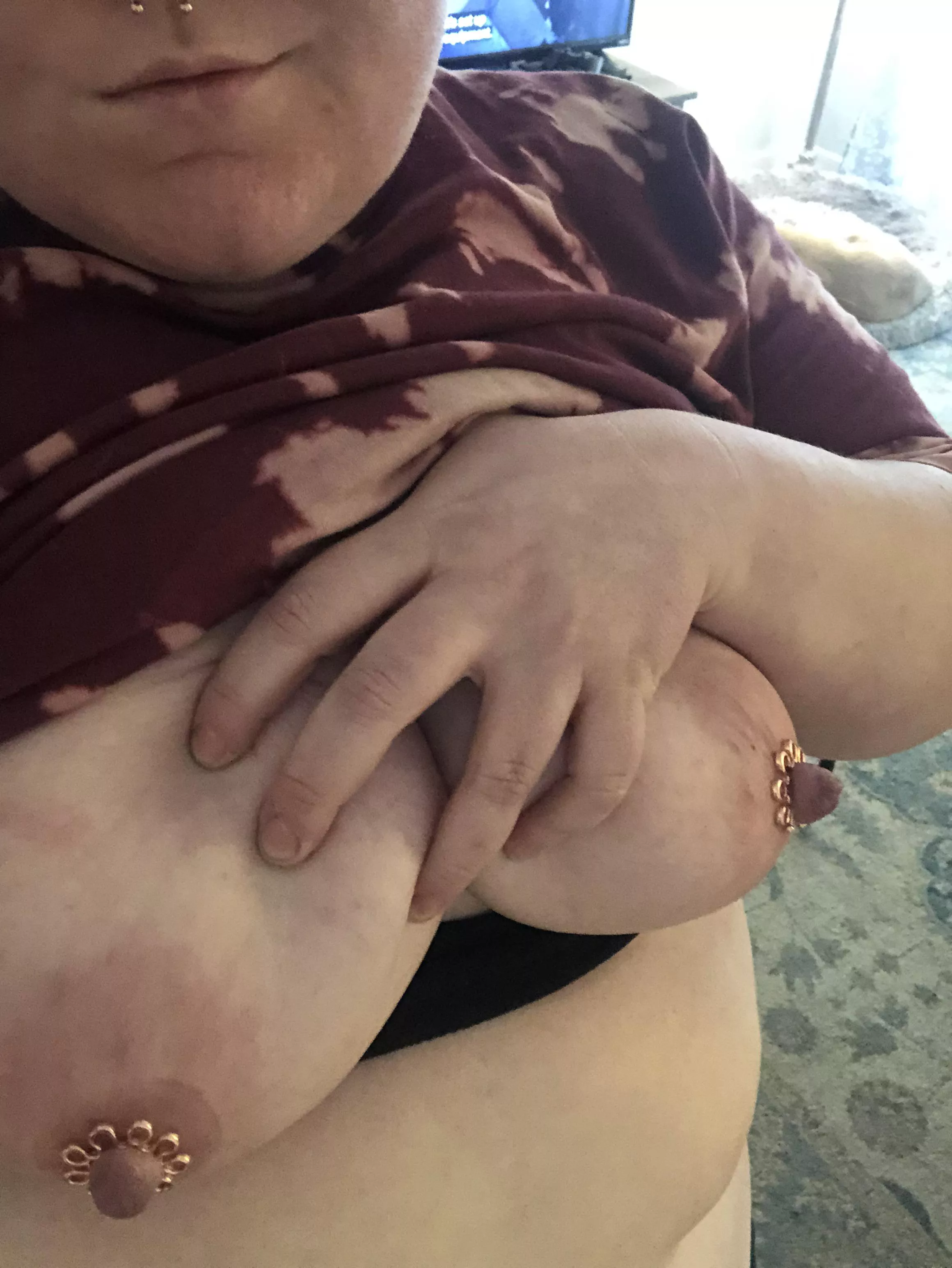 Bought some fake nipple jewelry..really loving how it looks