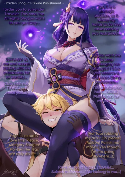 Raiden Shogun's Divine Punishment [Aether, Raiden; Genshin Impact] [Femdom] [Goddess] [Choking with thighs] [Footjob?] [Possesive?]