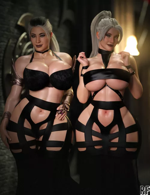 Sindel & Black Cat in Black Lingerie (Rude Frog 3D) [Mortal Kombat & Marvel] 