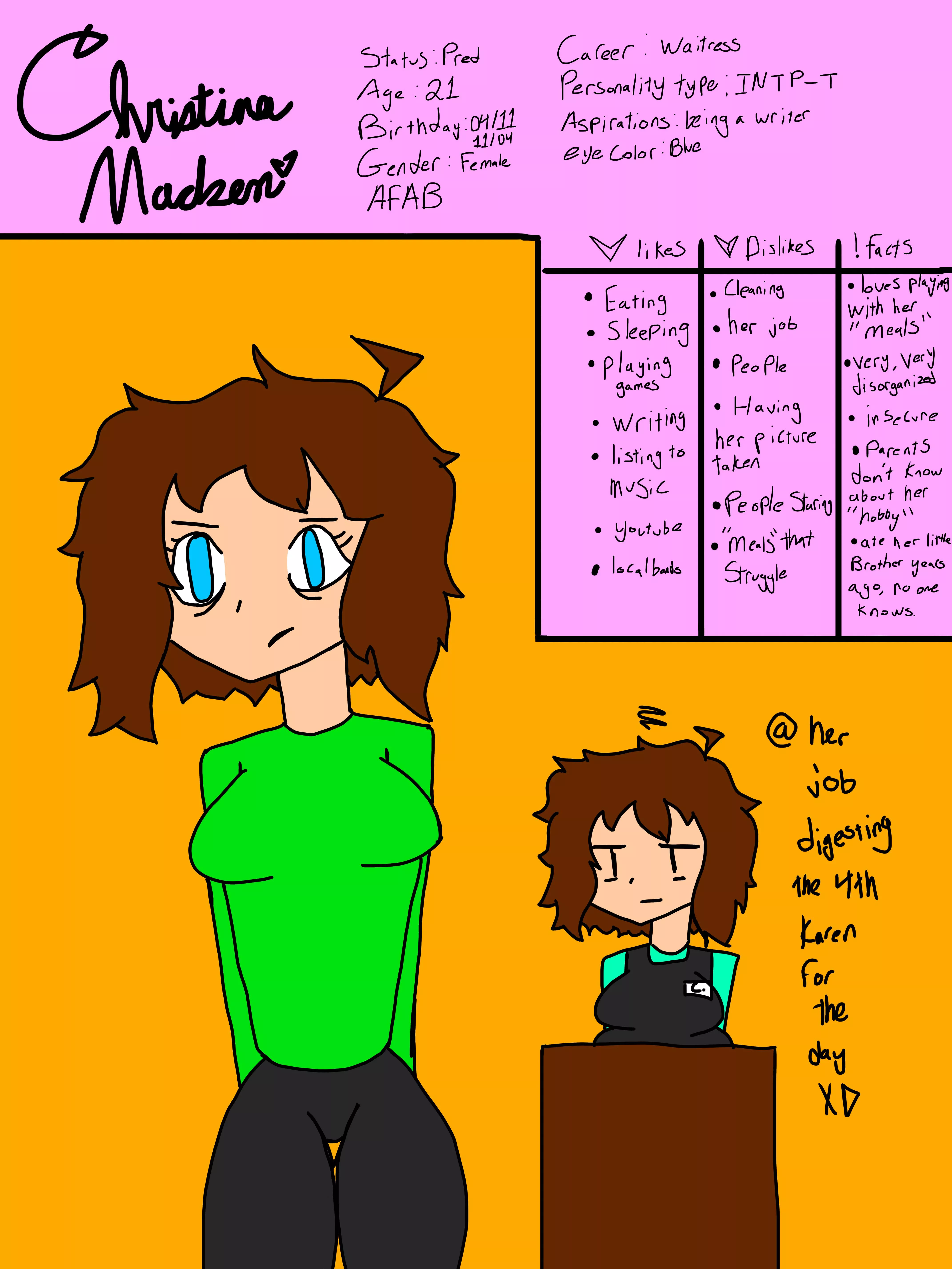 {image} since y’all liked my oc yesterday, i decided to make a ref sheet for her!