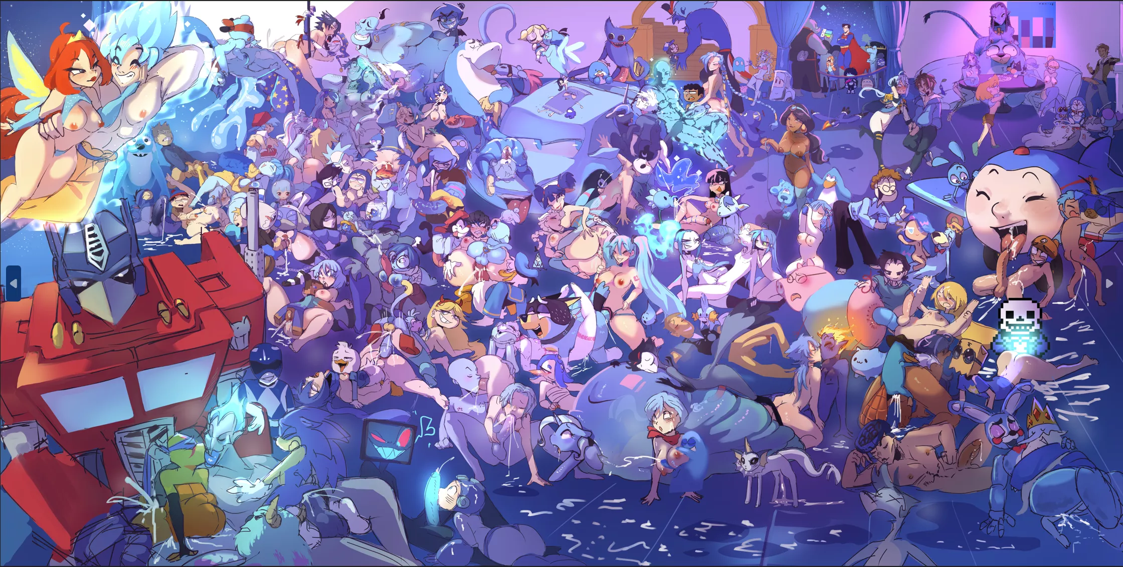 Blue bi orgy with everyone.