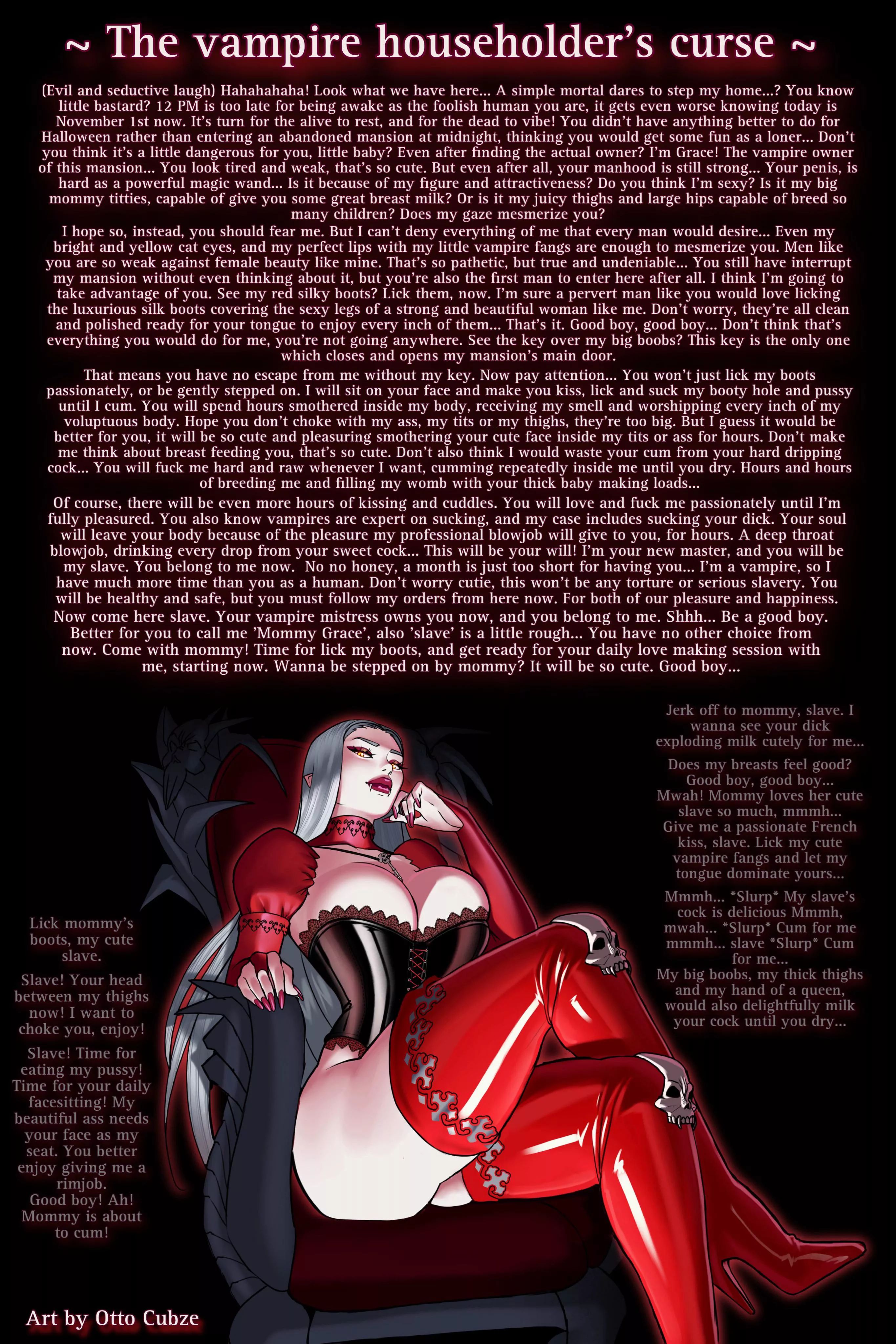 The vampire householder's curse [Non human?] [Monster girl] [Femdom] [Mommy] [Implied full sex life routine] [Slave play?] [Actually caring & gentle] [Long]