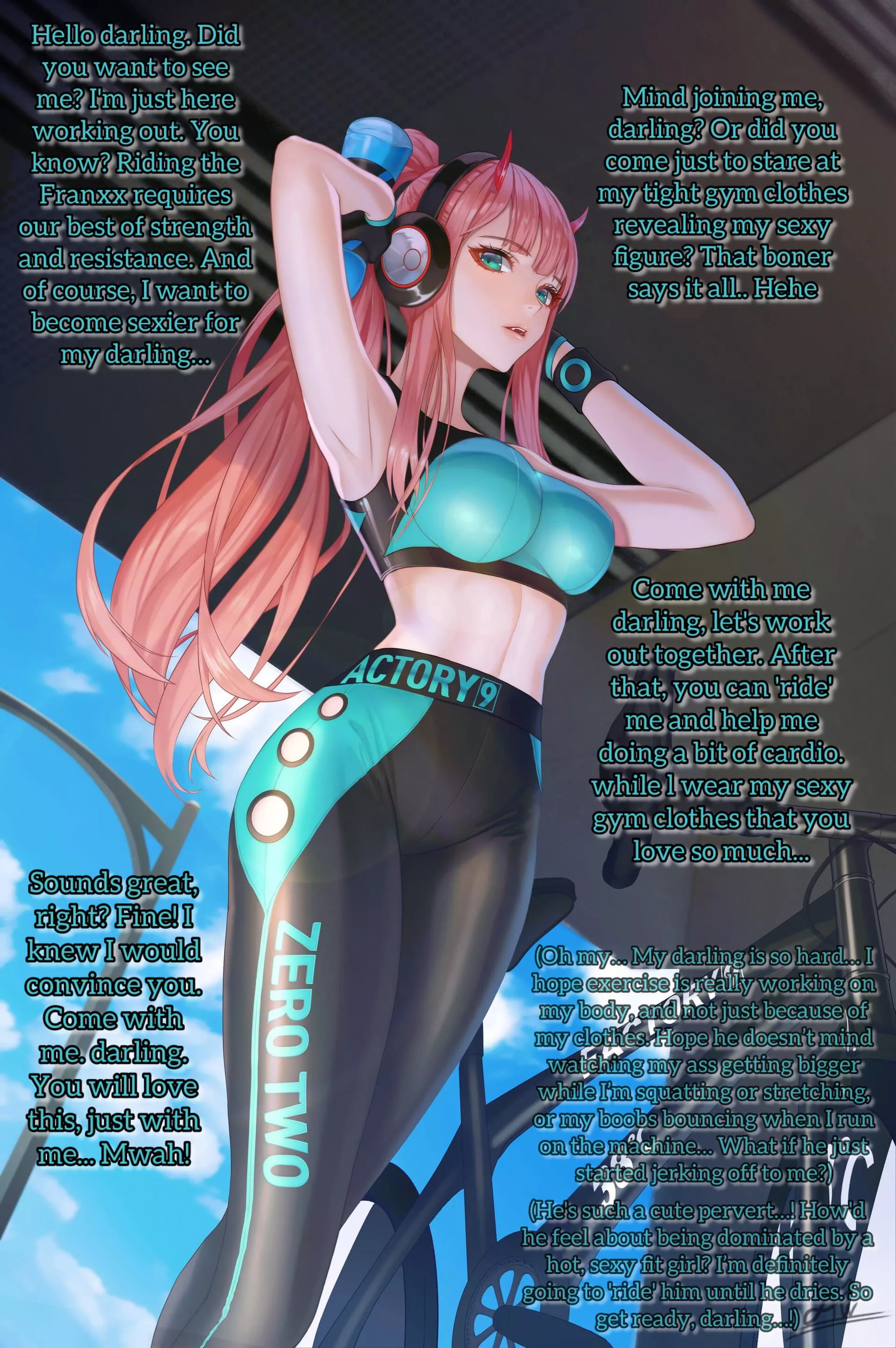 Fitness Zero Two! [Monster? girlfriend] [Gym clothes] [Invitation] [Kinky & loving] [Implied sex & femdom?]