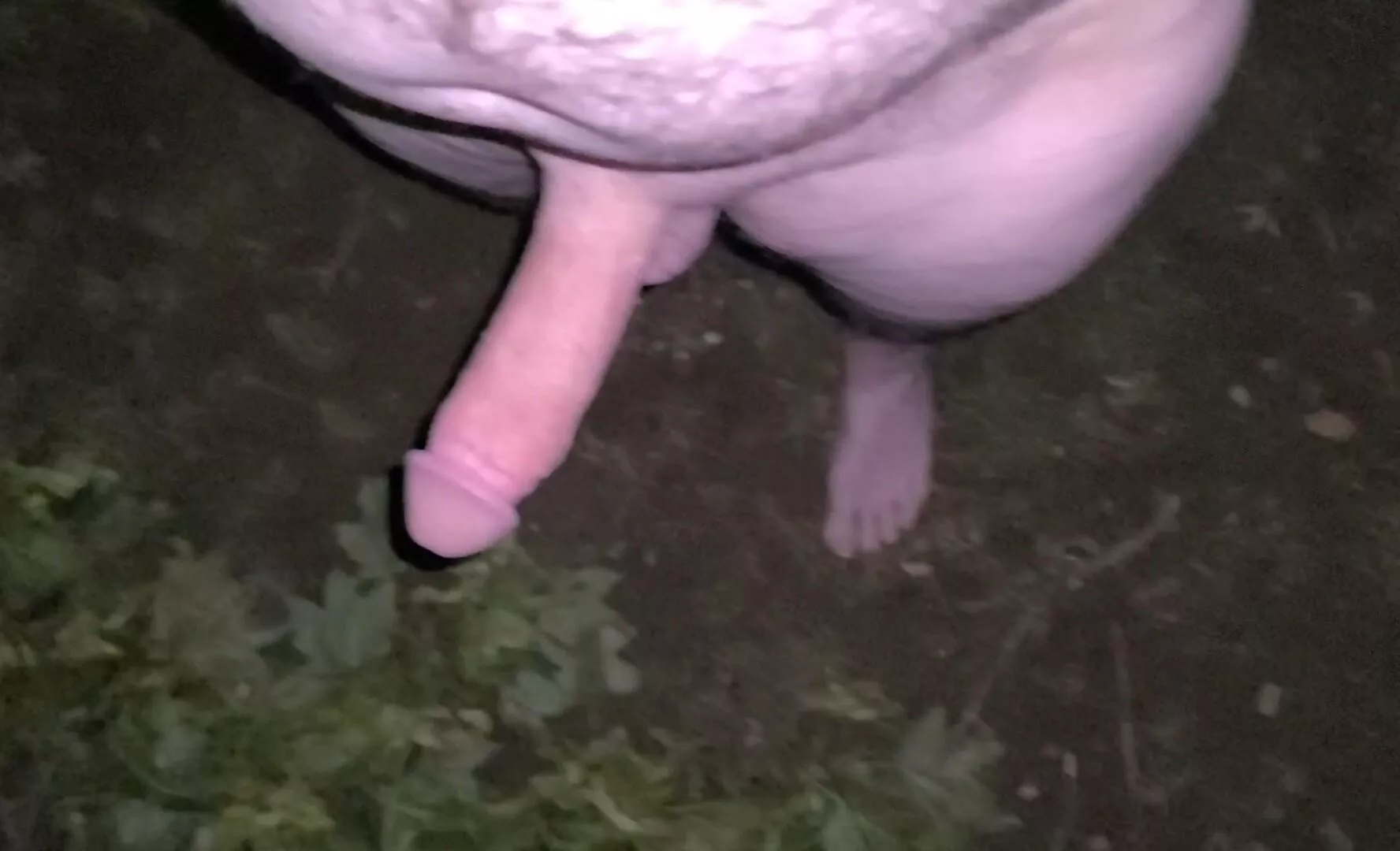 In the park nude, at night. 