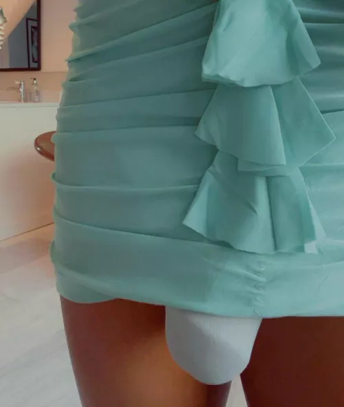 Is my dress too short or is my bulge too big? 🤔👗🥹🩵