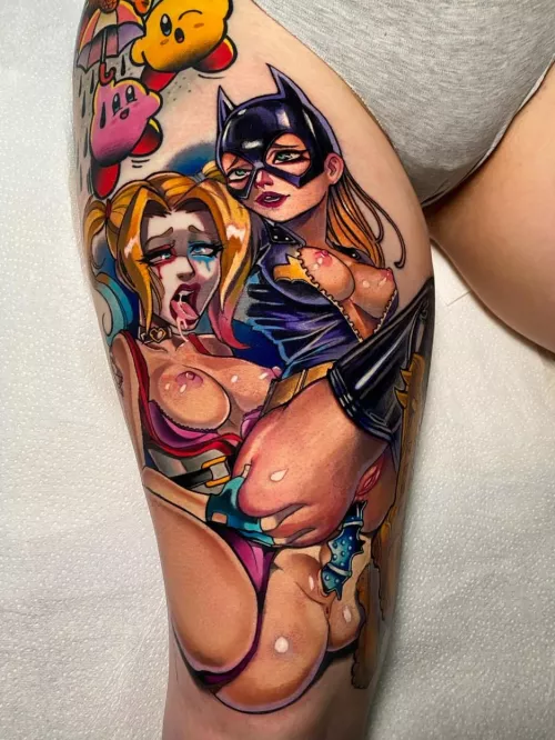 I bet you haven't seen the naughty version of Cat Woman and Harley Quinn. I have it on my leg you're gonna love it