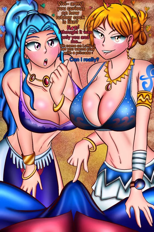 Nami teaching Vivi how to please Luffy (Flores)