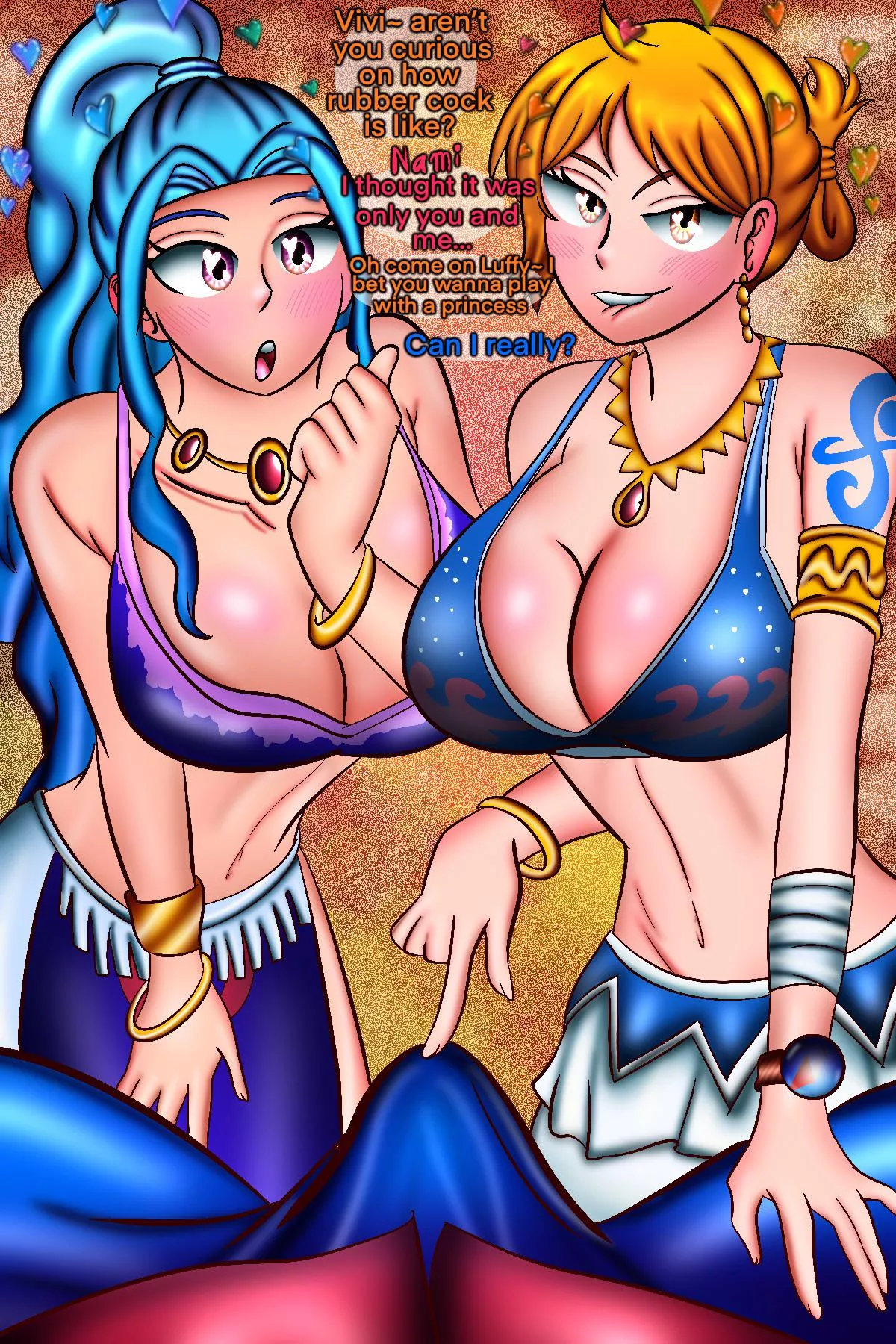 Nami teaching Vivi how to please Luffy (Flores)