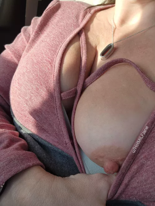 Pulled out one boob while waiting at the gas station