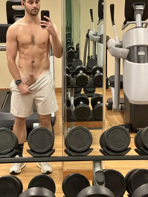 Having fun in the hotel gym