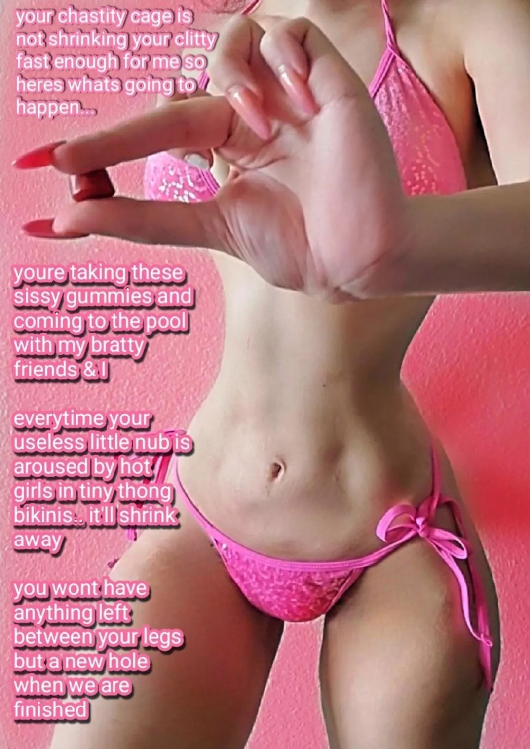 Hot girls in bikinis like me will make your little chastity cage extra tight 