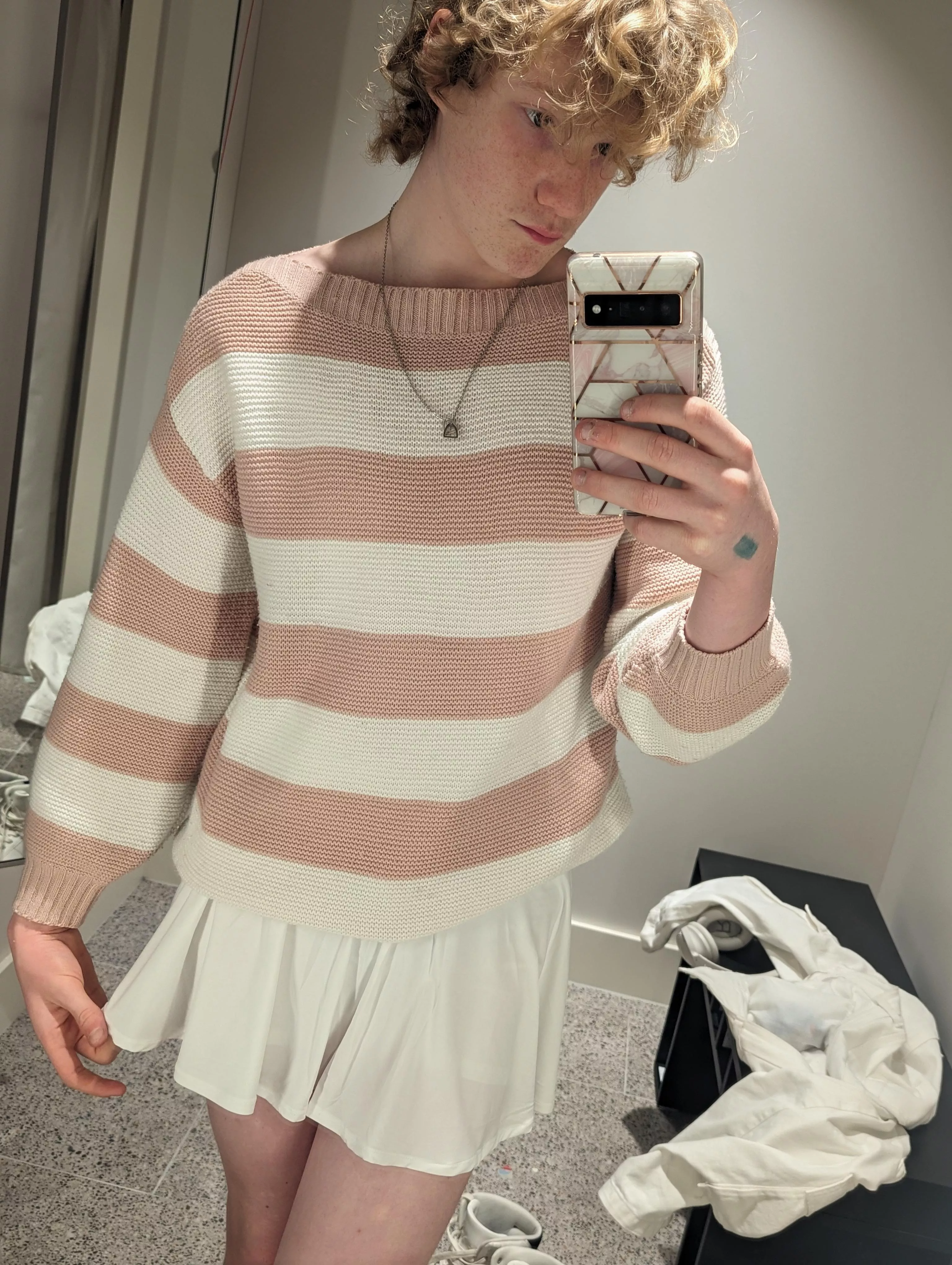 my first time ever wearing a skirt ! i didn't hate it, but i was too scared to buy it lol