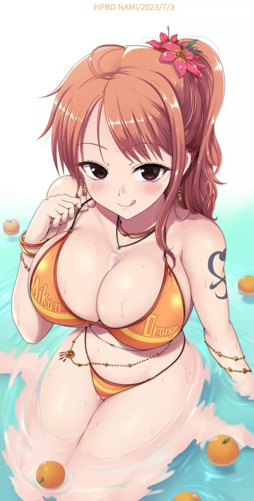 Nami having a good time at the beach 