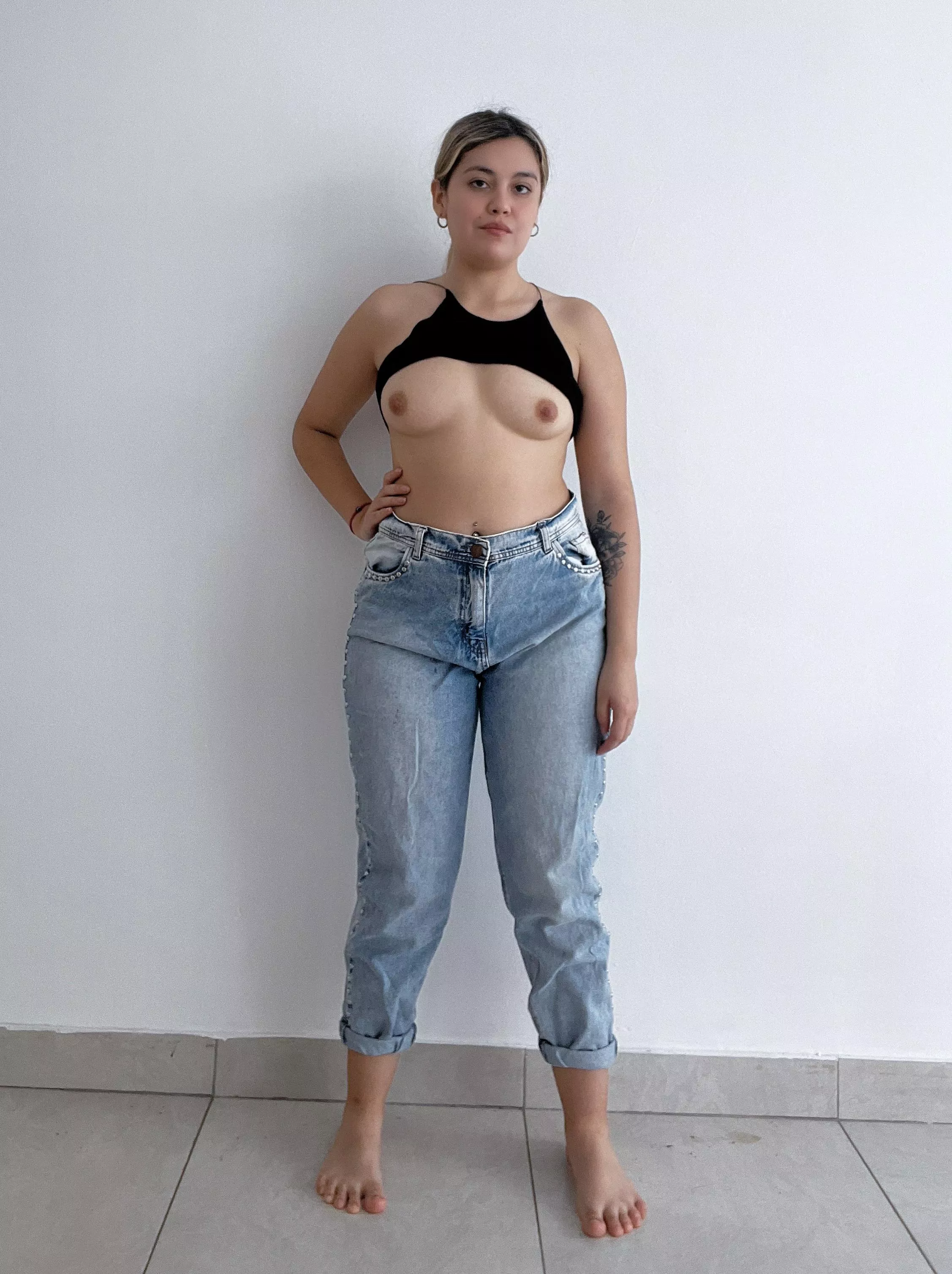 Topless and also showing my feet