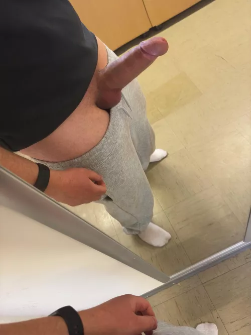 Fat cock in white sweatpants