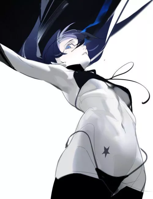 Lf color source: 1girl ,blue hair , blue eyes, bikini, tattoo, star tattoo, black rock shooter(I think?) 
